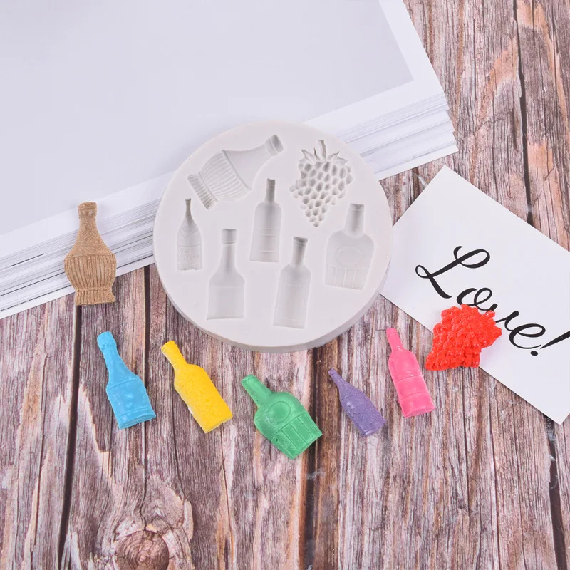 

Spot Wholesale Wine Bottle Silicone Mold Diy Fondant Baking Cake Decoration Soft Pottery Epoxy Mold Kitchen Accessories, As show