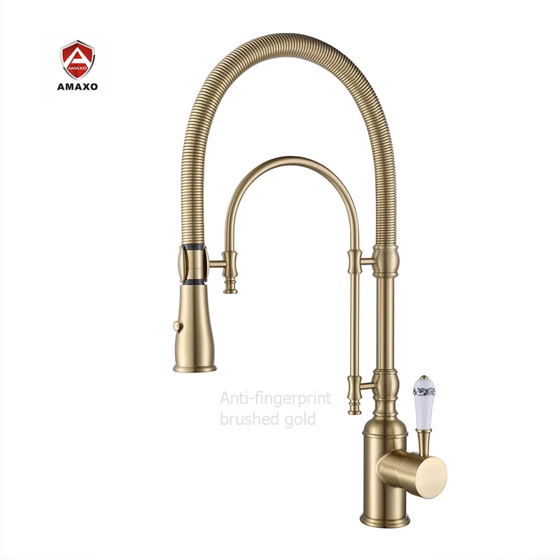 

AMAXO 2 Ways Brass High End Design Brushed Gold Sink Faucet Classic Kitchen Faucets With Filter