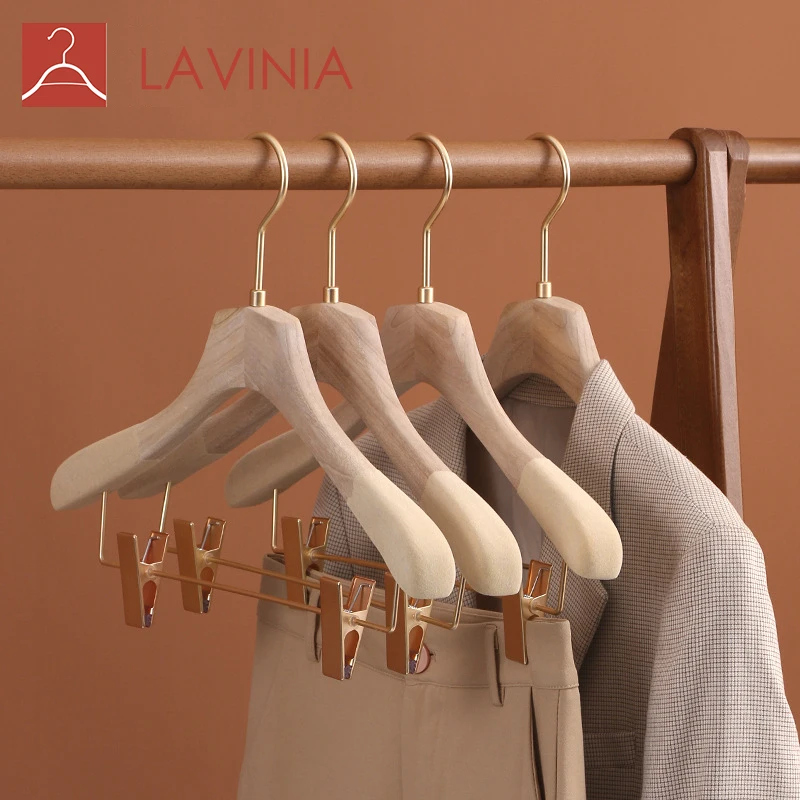 

Ladies flocking camphor wood hanger with trouser clip