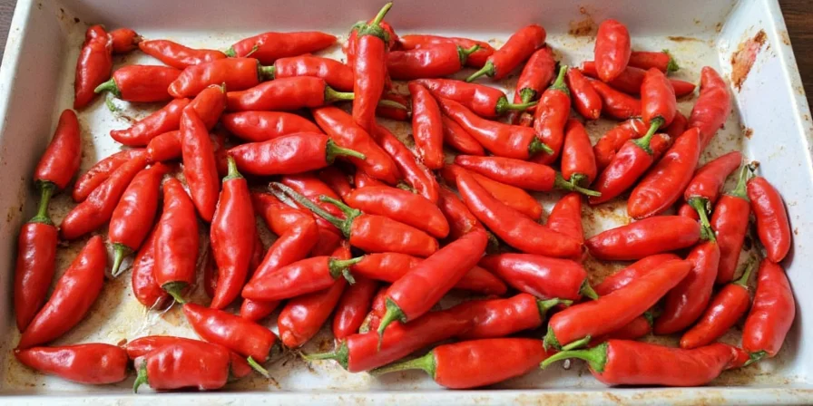 Chef wearing gloves while chopping chili peppers
