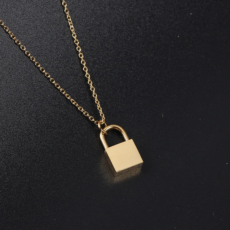 

Gold Plated Hip Hop Stainless Steel Jewelry Custom Logo Name Lock Necklace for Men Women