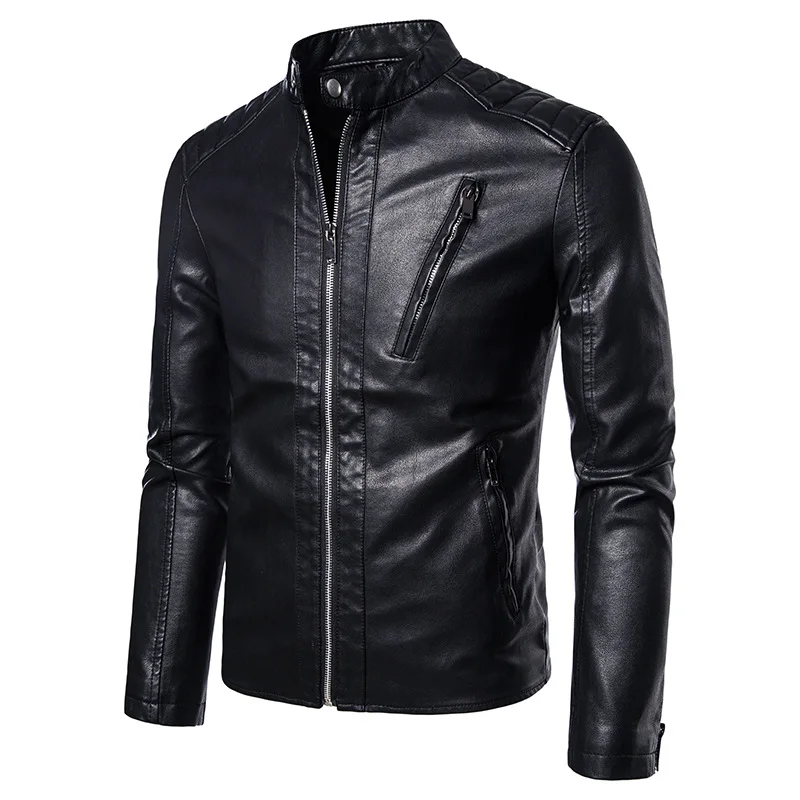 men's leather jacket stand collar cardigan motorcycle jacket spring coat wholesale