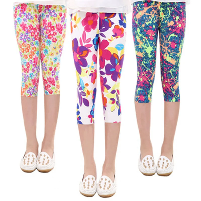 

Summer Girls Leggings Milk Silk Leggins For Kids Teenager Pants Printed Children Trousers Slim Baby Bottom Clothing