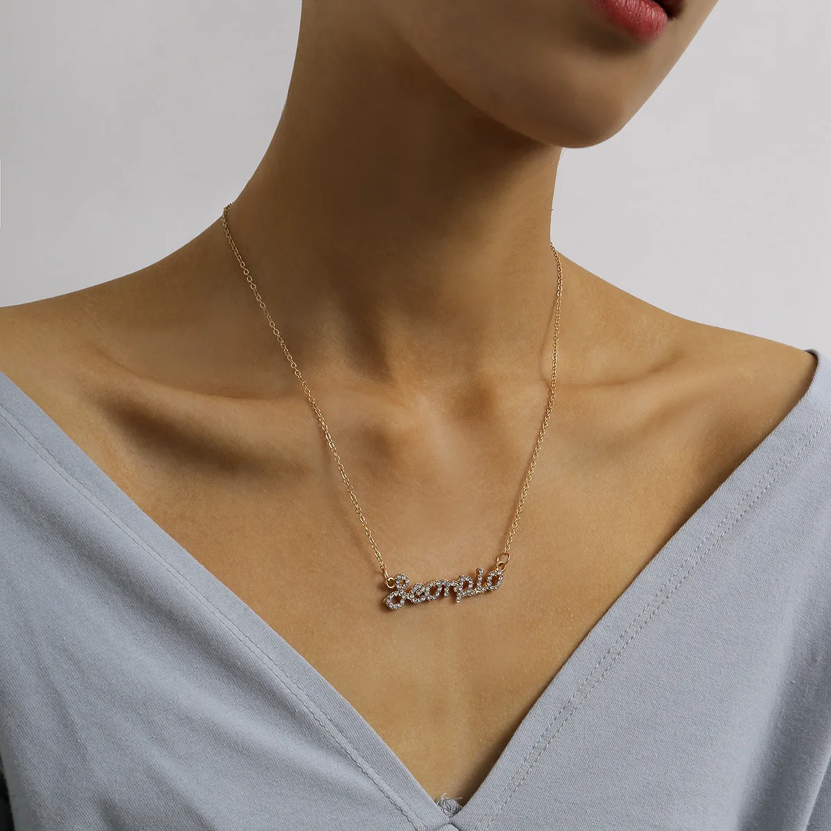

Gold Plated Crystal 12 Constellations Horoscope Pendant Necklaces Old English Letter Cancer Zodiac Sign Necklace for Birthday, As picture