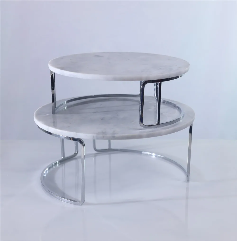 

High Quality  Wholesale Big Light grey Marble top Fruit Cake Stand Set Nesting Style