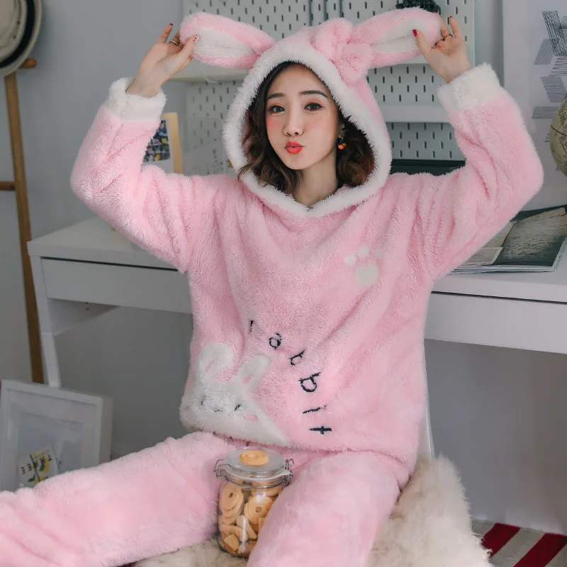 

Winter Fluffy Loungewear Pillamas Dama Ropa De Dormir Para Mujer Pijama Franela Fluwelen Pyjama Flannel Pajamas Plush Sleepwear