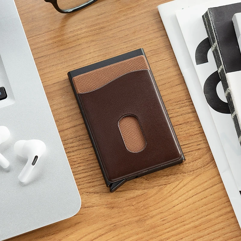 

Modern Slim Minimalist Rfid Credit Card Holder For Men Small Leather Card Case Wallets, Coffee color, brown