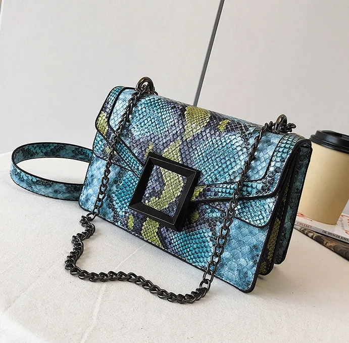 

2021 New PU Leather Women Fashion Bags Ladies Trendy Square Snake Pattern Crossbody Handbags Wholesale Girls Purse Handbags, Khaki,yellow, pink,red,blue, black 6 colors