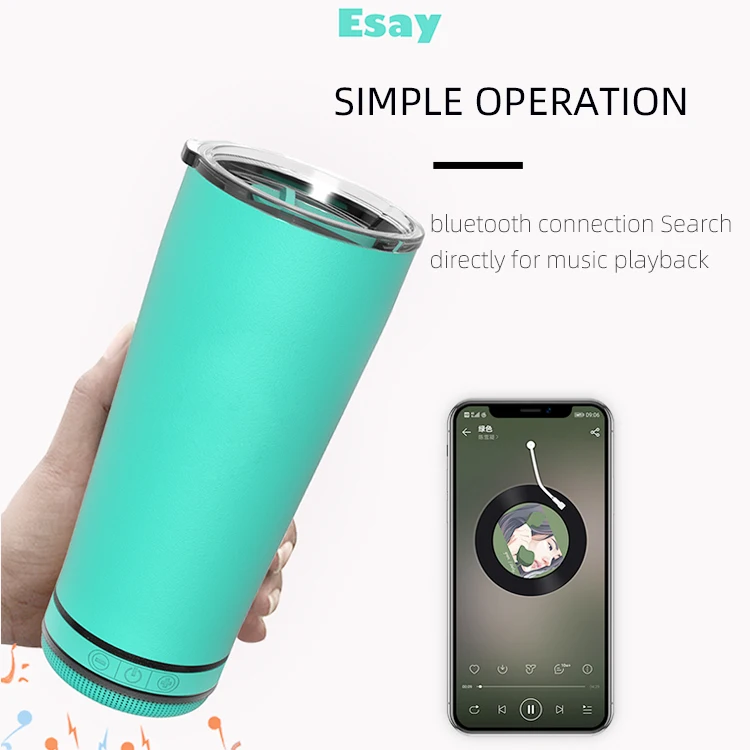

New Arrival Sublimation Coffee Insulated Double Wall Glass Portable Wireless Speaker Tumbler Music Mug With Color LED