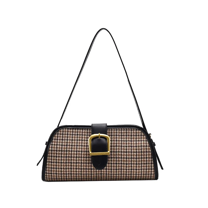 

New Houndrs Thooth Design Woolen plaid underarm Messenger Handbag Armpit Bag