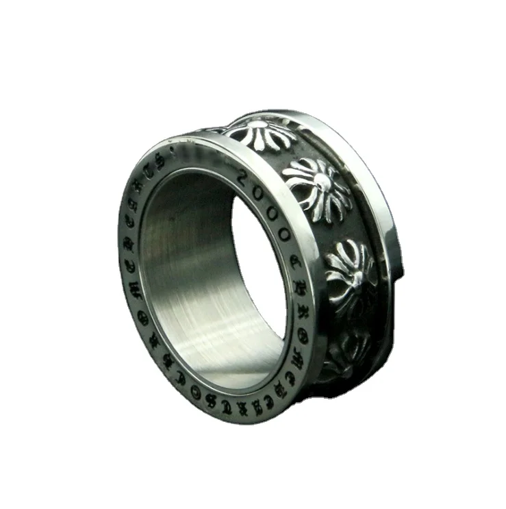 

Crow jewelry factory source spot direct selling trend men's personalized cross flower rotatable titanium steel ring