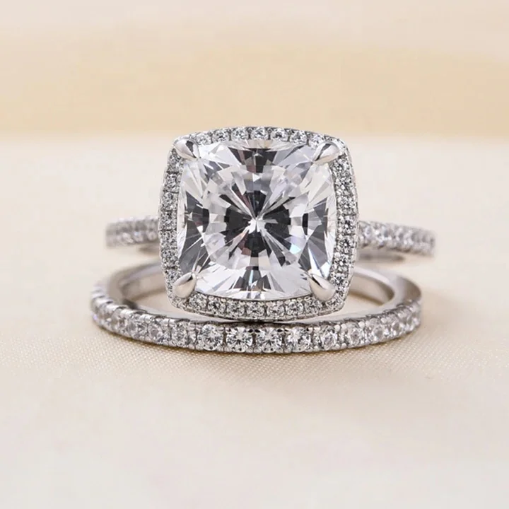 

New Design White Gold 3.2 Carat 9*9mm Moissanite Zircon Ring High Carbon Diamond Engagement Sterling Silver Ring