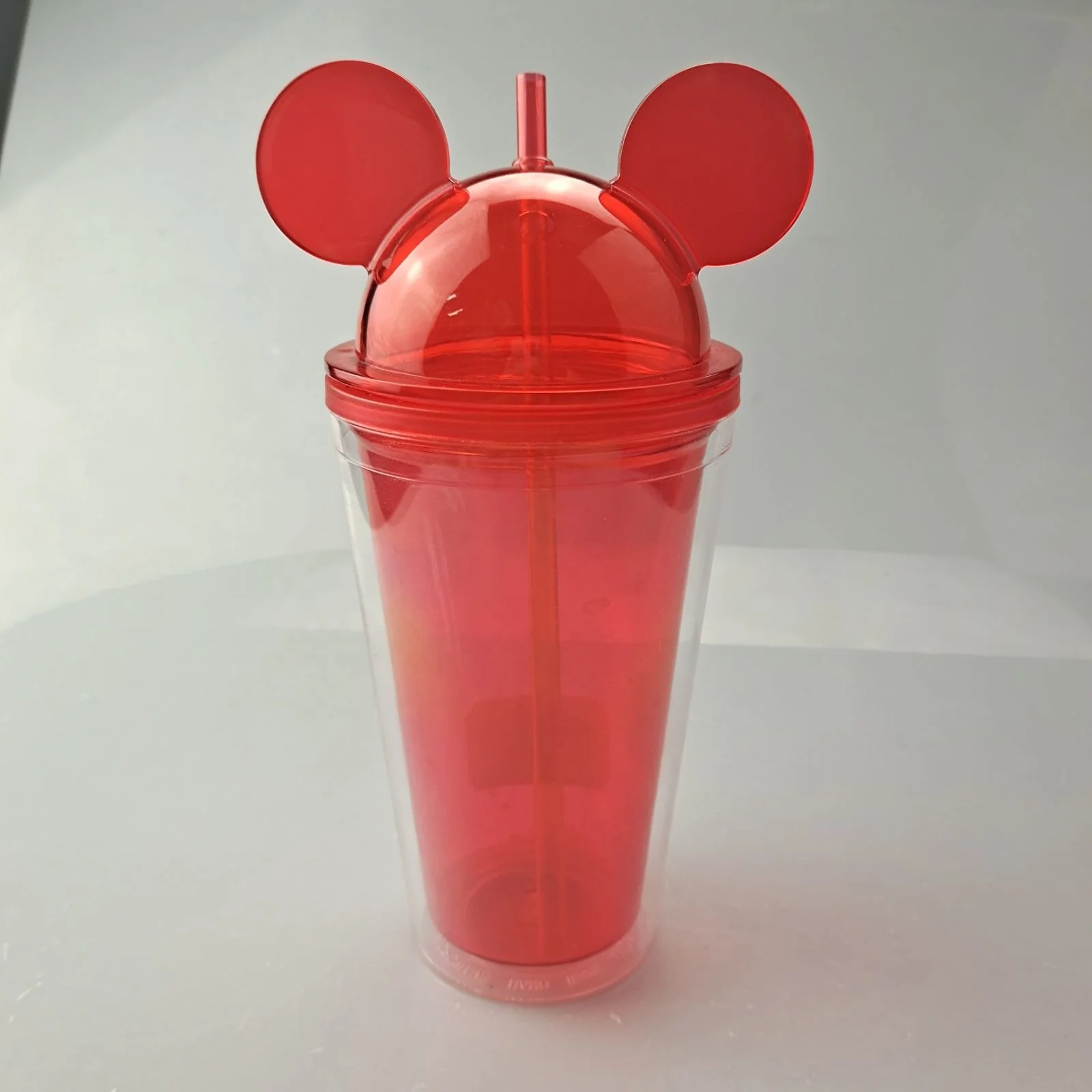 

US Local Warehouse 450ml Reusable Mug Clear Acrylic Plastic Mickey Mouse Tumbler with straw and lid Ear Cups Water Tumblers Cups, 8 colors(red/pink/white/black/yellow/blue/green/purple)