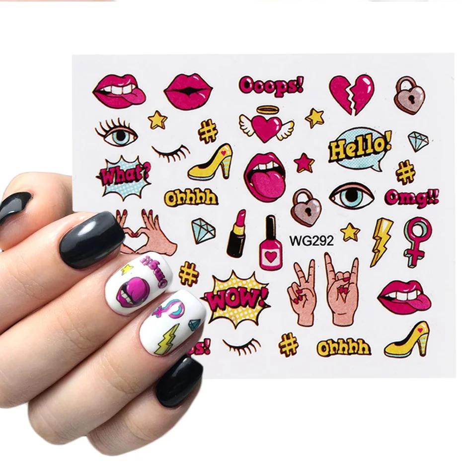 

1pc Water Nail Art Sexy Lips Lovely Animal Sliders Nails Wrap Manicure Decoration Gel Polish Decal Cartoon Nail sticker, Colorful