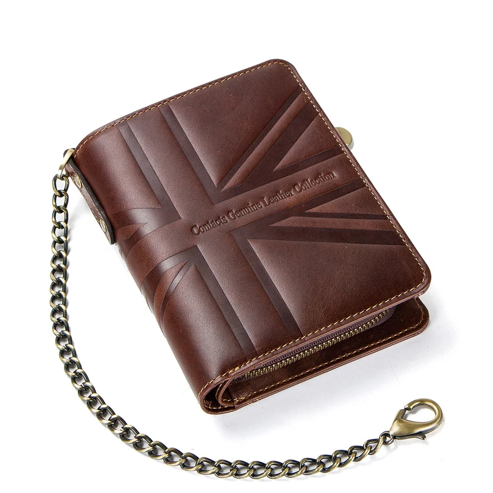

CONTACTS wallet leather for men money holder with zipper, Brown