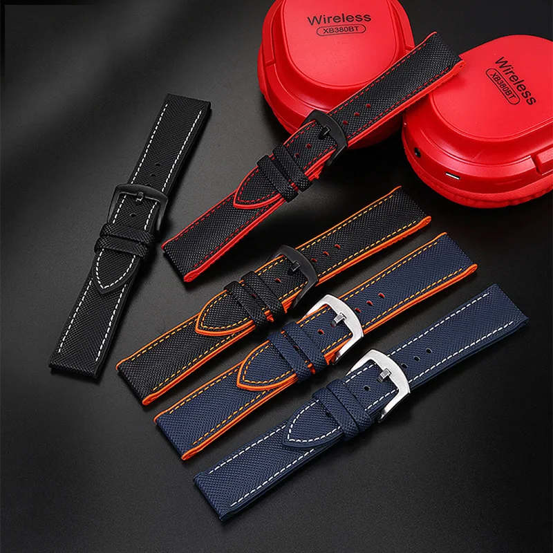 

YUNSE New Arrival Rubber Fabric Sailcloth Quick Release Watch Band 20mm 21mm 22mm 23mm 24mm Hybrid Rubber Canvas Watch Strap