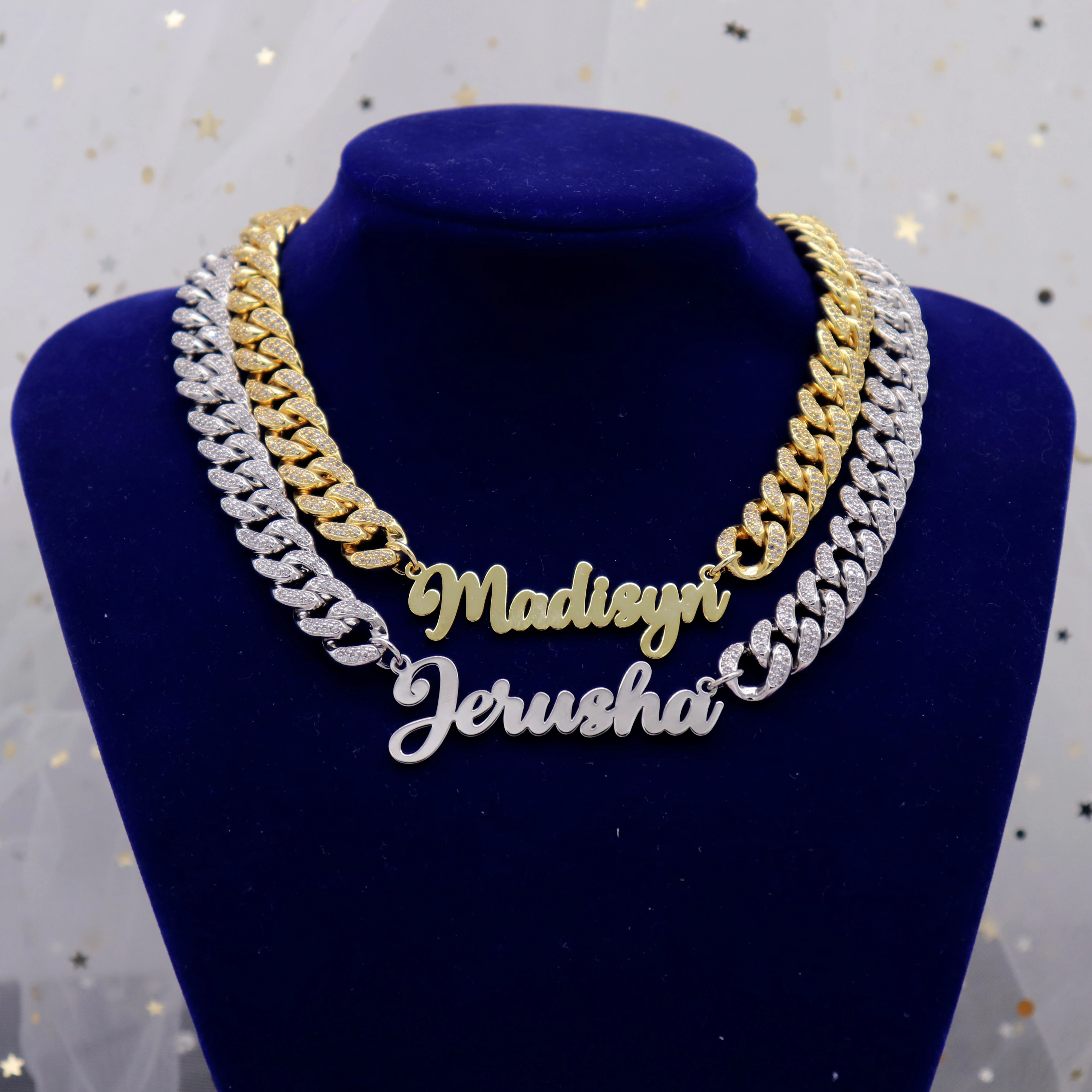 

name customized hip-hop choker Iced Out prong Men's Miami Cuban Link Chain women initials Cubans necklace, As shown