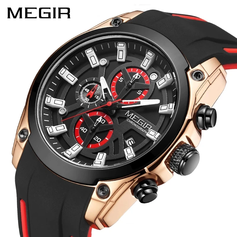 

MEGIR 2144 Men Quartz Watch Sports Military Watches Luminous Military Watch Clock Silicone Strap