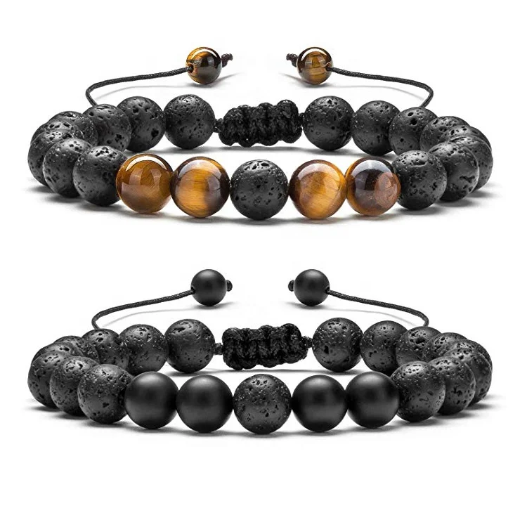 

Unisex 8mm Natrual Volcanic Stone Tiger Eye Beaded Bracelet Energy Yoga Beads Gemstone Adjustable Bracelet