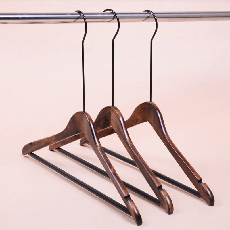 

Fashion Long Neck Adult Coat Wood Hanger With Notches And PVC Tube Bar