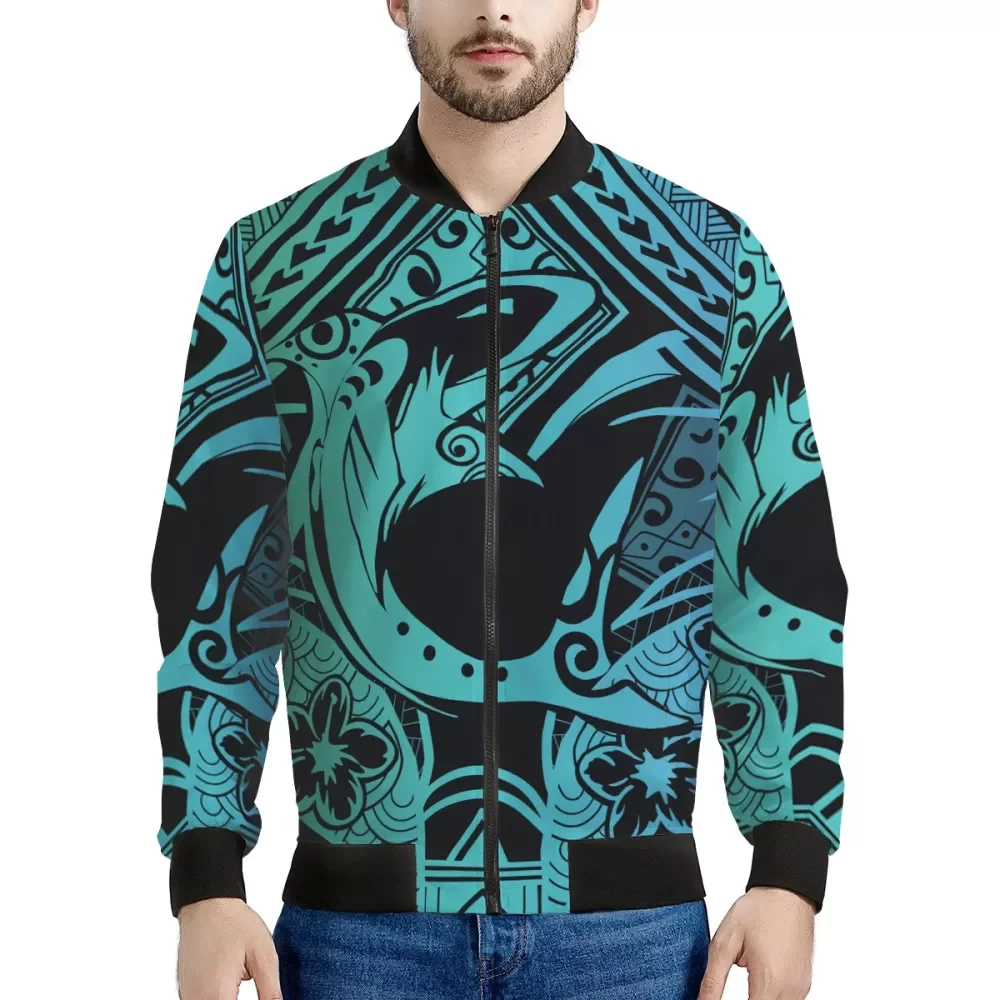 

Fashion Clothing Mens Polynesian Samoan Shark Hibiscus Tribal Gradient Blue Style Men Winter Jackets Luxury Designer Trench Coat, Customized color