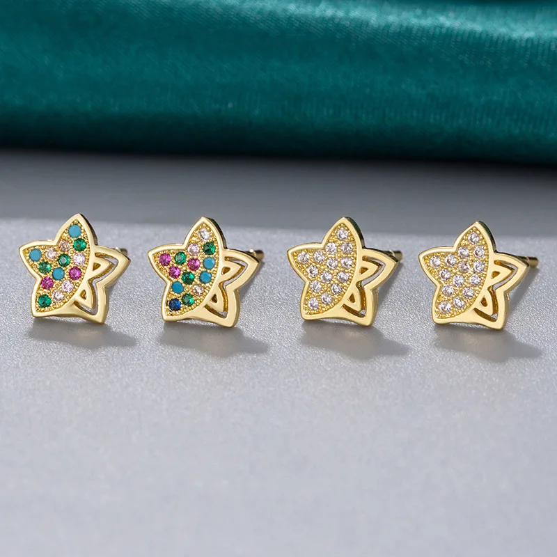 

European Fashion Colorful Cubic Zircon Star Stud Earring Delicate White CZ Star Earring For Girls