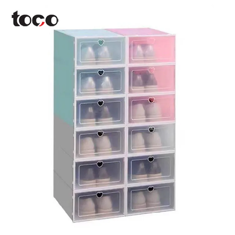 

toco Side Open Flip Cover Plastic Sneaker Transparent Moisture-proof Storage Shoe Boxes, White.red.blue.black.grey