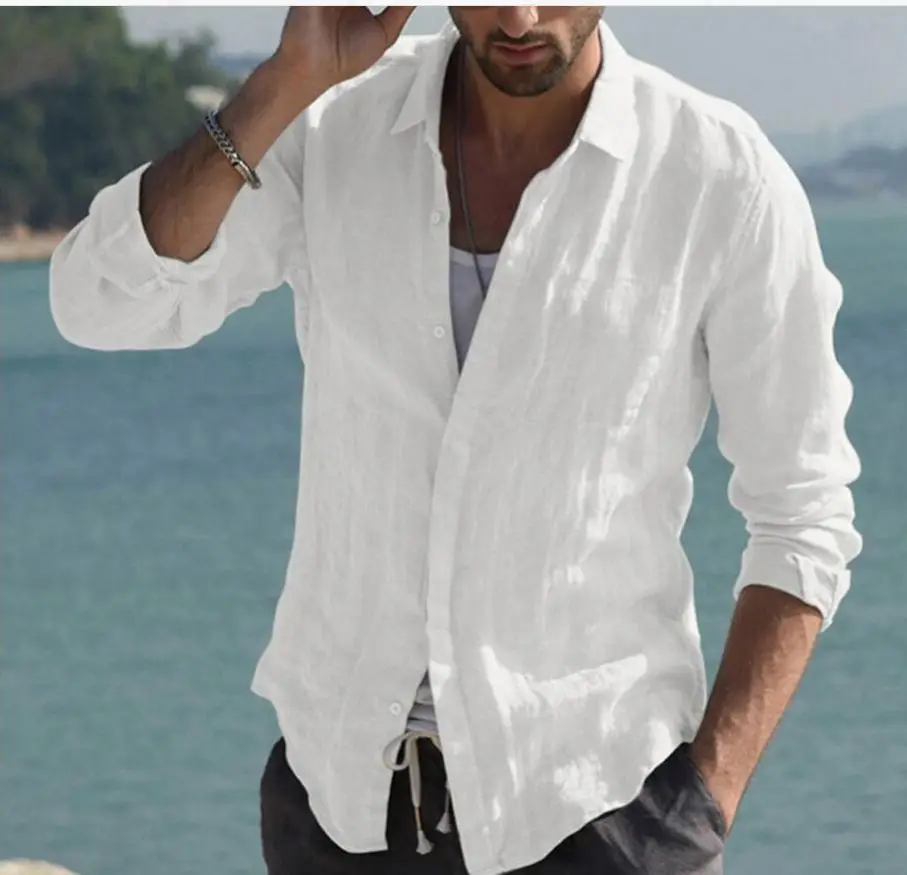 

Men's shirt foreign trade casual cotton and linen long-sleeved shirt, Custom color