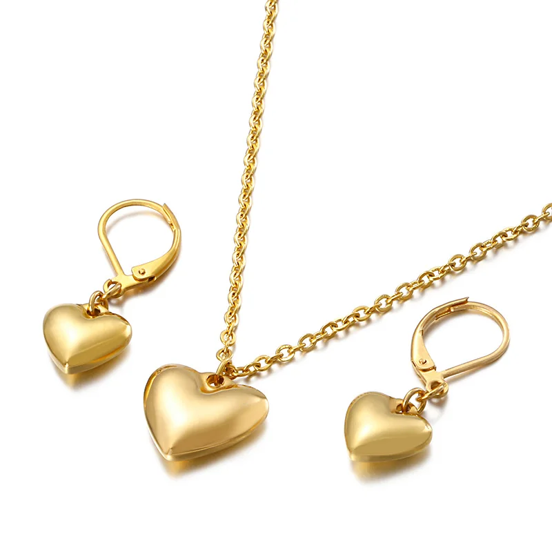 

Wholesale Valentines Heart Necklace And Earring Set Stainless Steel Silver 14k 18k Gold Filled Earrings