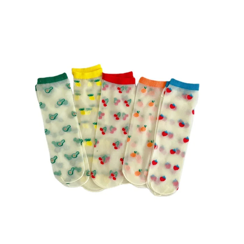 

2021 new children's socks spring and summer thin ice mesh breathable silk socks Korean Princess Girls middle tube socks