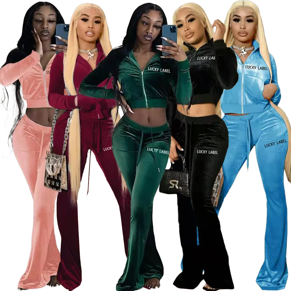 

Customized lucky label 2021 Fall And Winter For Women Women Sets Velour Two Piece 2 Piece Jogger Set Tracksuit Women's Hoodies