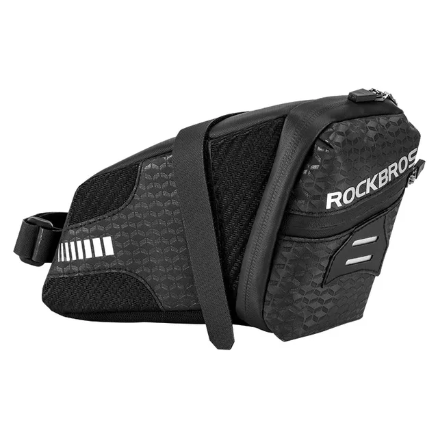 

ROCKBROS Reflective Rear Cycling Saddle Bag Taillight MTB Rode Bike Large Capacity Bag Bicycle Accessories Pouch, Black