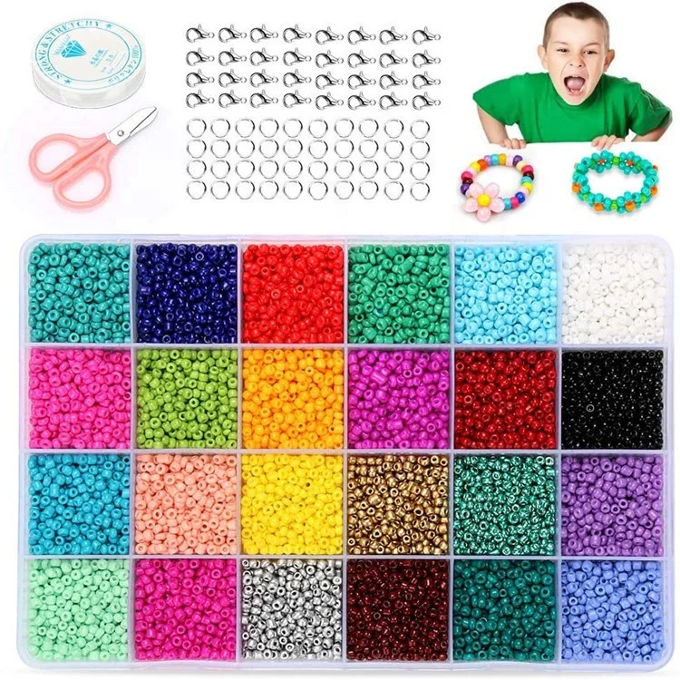 

Amazon Hot Selling 24000 PCS 2mm Pony Rainbow Glass Seed Beads Kit With Lobster Clasps Jump Ring For DIY Bracelets Crafts