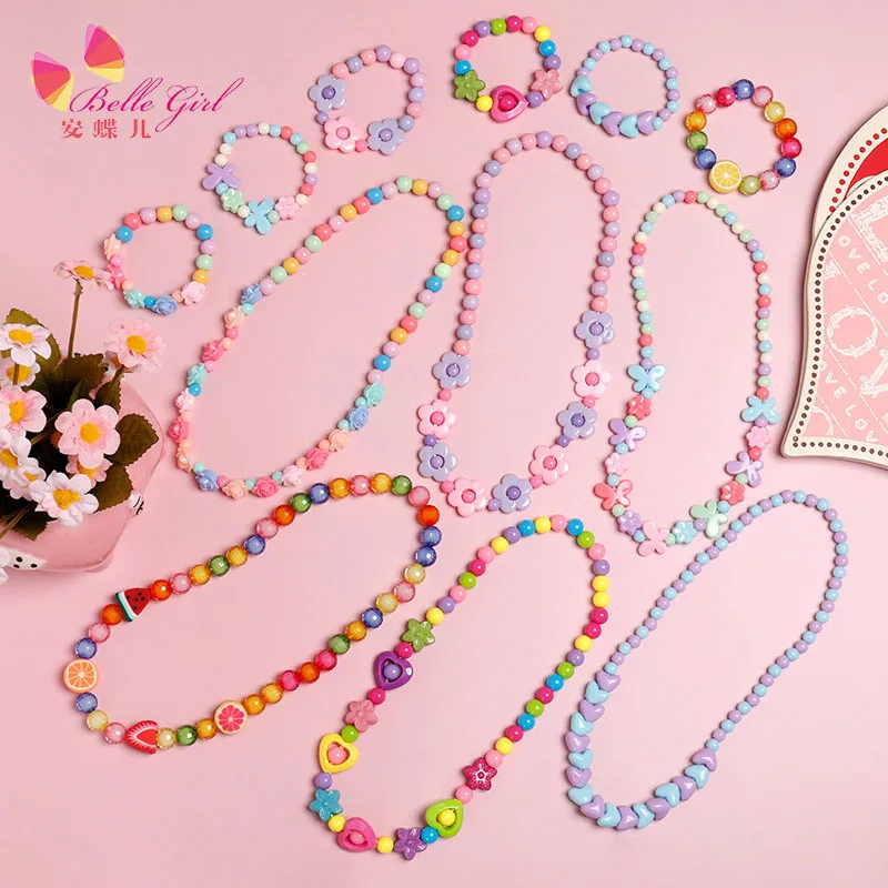 

Cute Girls Kids Plastic Heart Beads Elastic kid Jewellery Set Wholesale, Picture