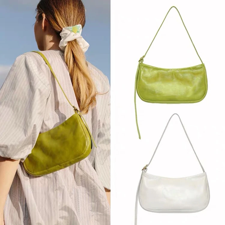 

2021 Sac A Main Femme Niche Design Solid Color Wax Oil Leather Underarm Armpit Bag, 3colors