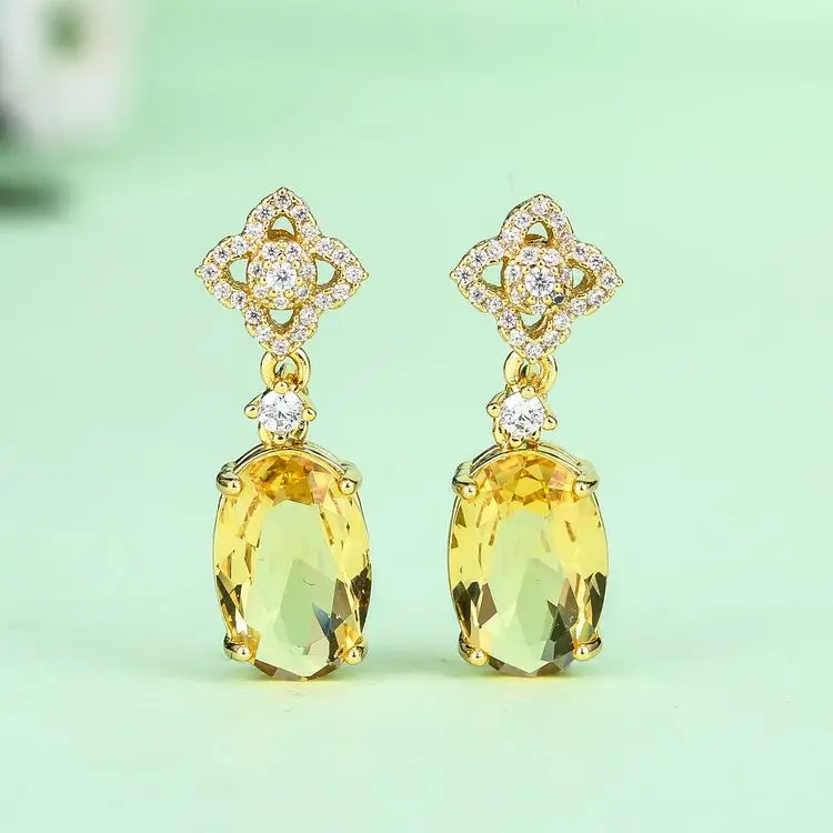 

High quality large stone ellipse Oval Shape CZ 925 Sterling Silver Drop Earring Jewelry