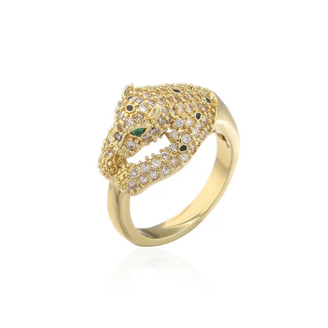 

Copper Plated 18K Gold Jaguar Open Ring Niche Design Zircon Micro-Inlaid Ring Female, 2color