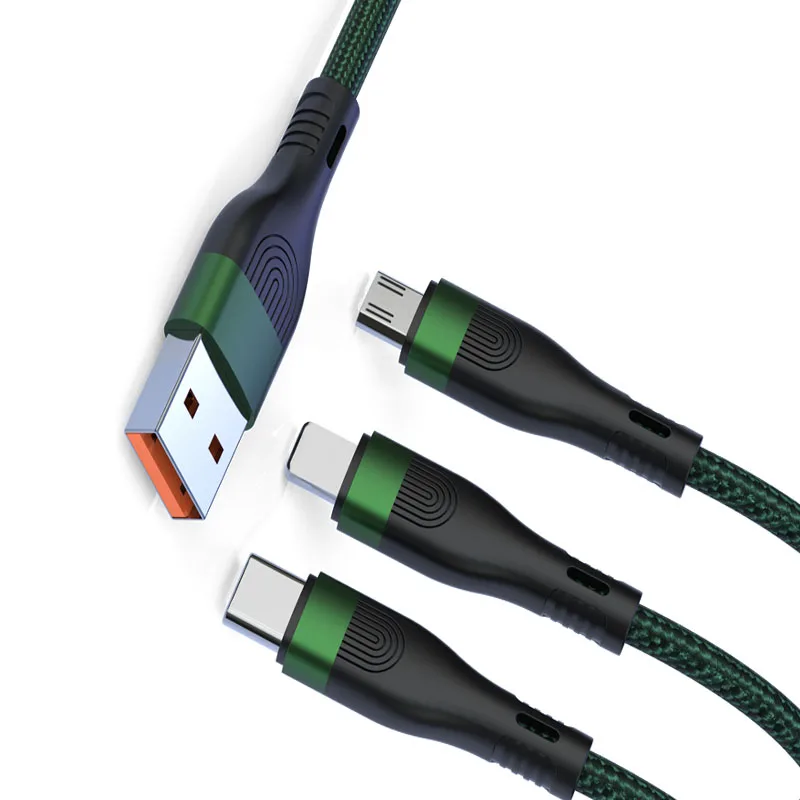

Fashion 6A Fast Charging 3-in-one data cable 66W super fast charge cable USB for Apple/Android/Huawei /OPPO/ Samsung/Xiaomi, Orange red/black gold/dark green