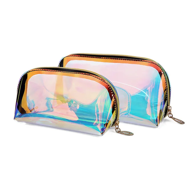 

Professional waterproof clear plastic tpu laser makeup pouch transparent travel cosmetic toiletry zipper bags, Dazzle colour laser