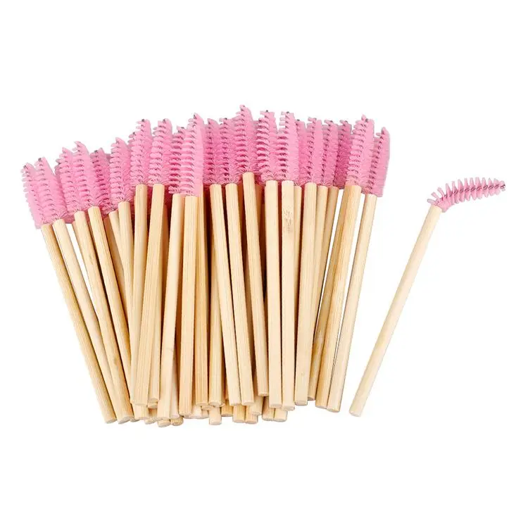 

Private Label Disposable Bamboo Pink Mascara Wand Eco-friendly Eyelash Extensions Spoolie Brush, Black, light pink