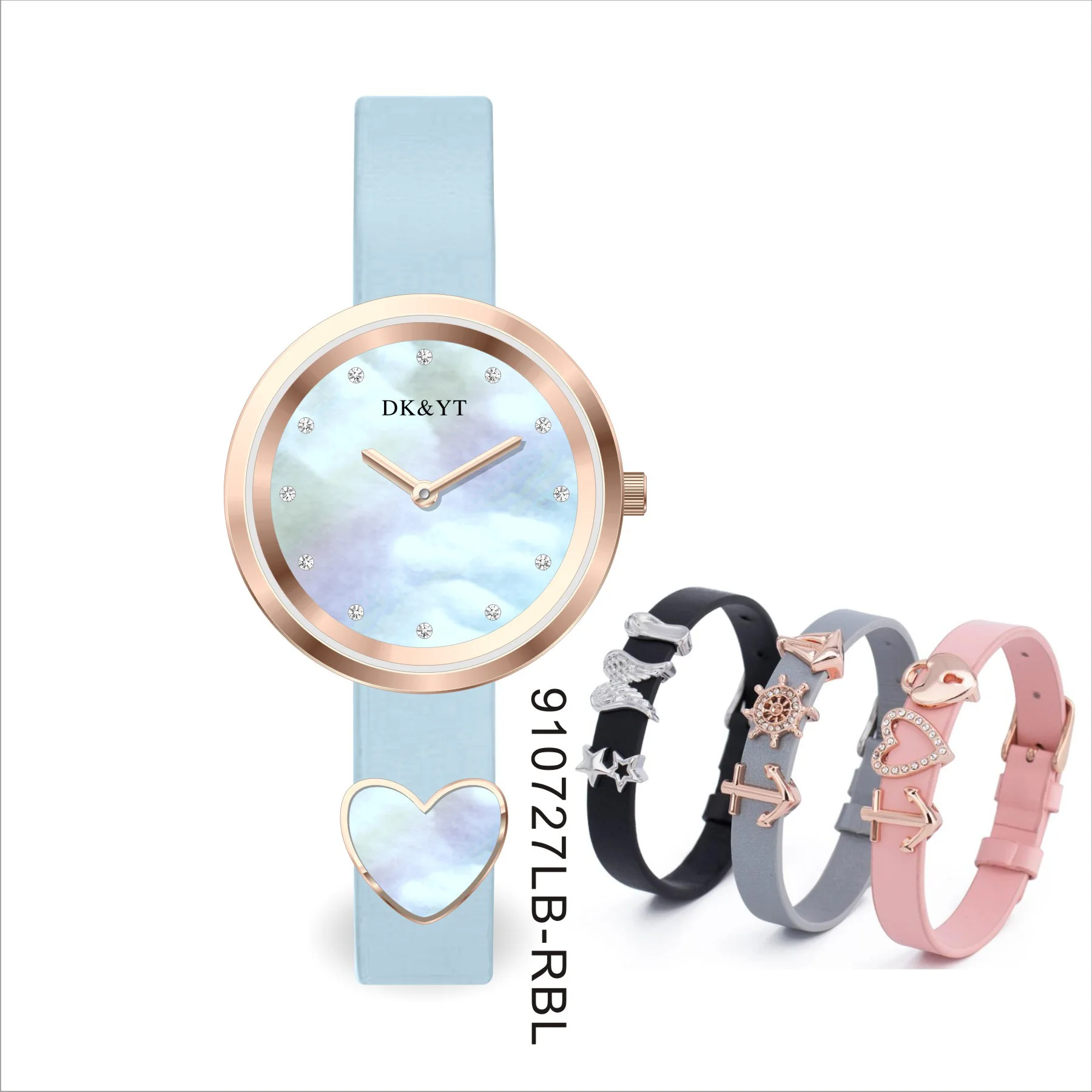 

Wholesale Blue Soft Silicon Strap MOP Dial Girl Watches Luxury Charms Women Watch Custom Logo, Customized colors accepted