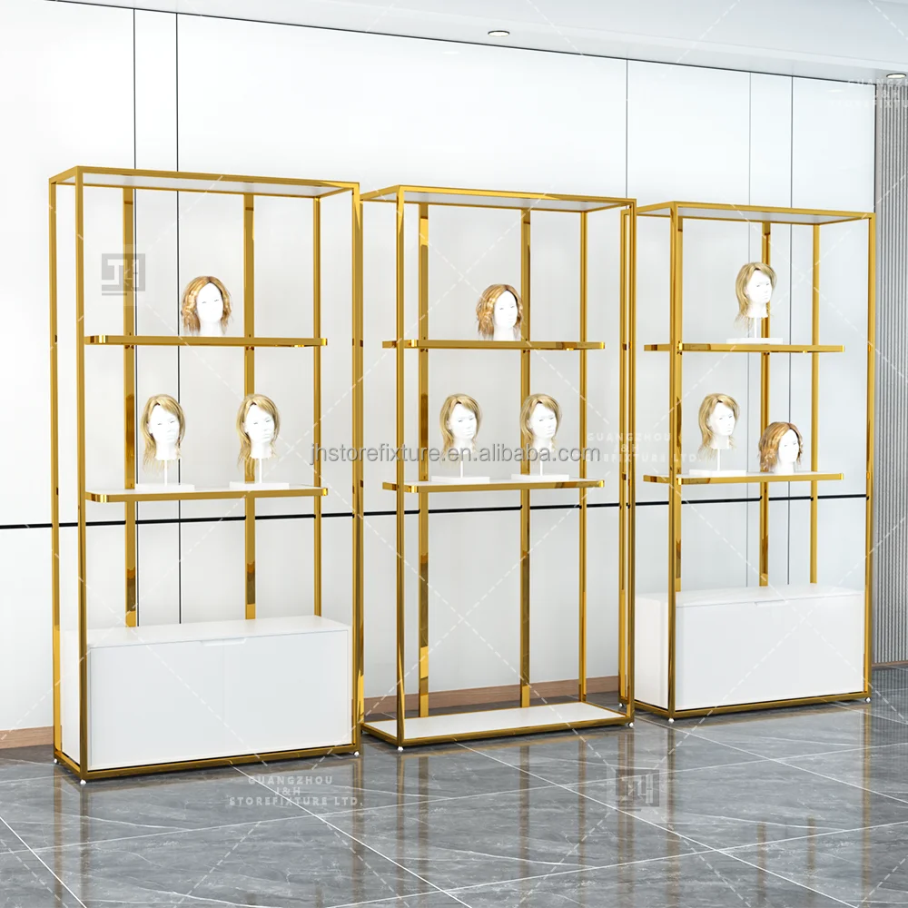 

wig display mannequin head display rack stand shop shelves for hair salon and beauty products showroom