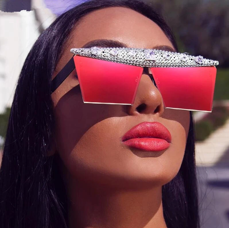 

Big Frame Luxury Sunglasses Women Rhinestone Diamond Sun Glasses Shades 2021 Fashion Mirrored Sunglasses for Lady, As pictures or customized color