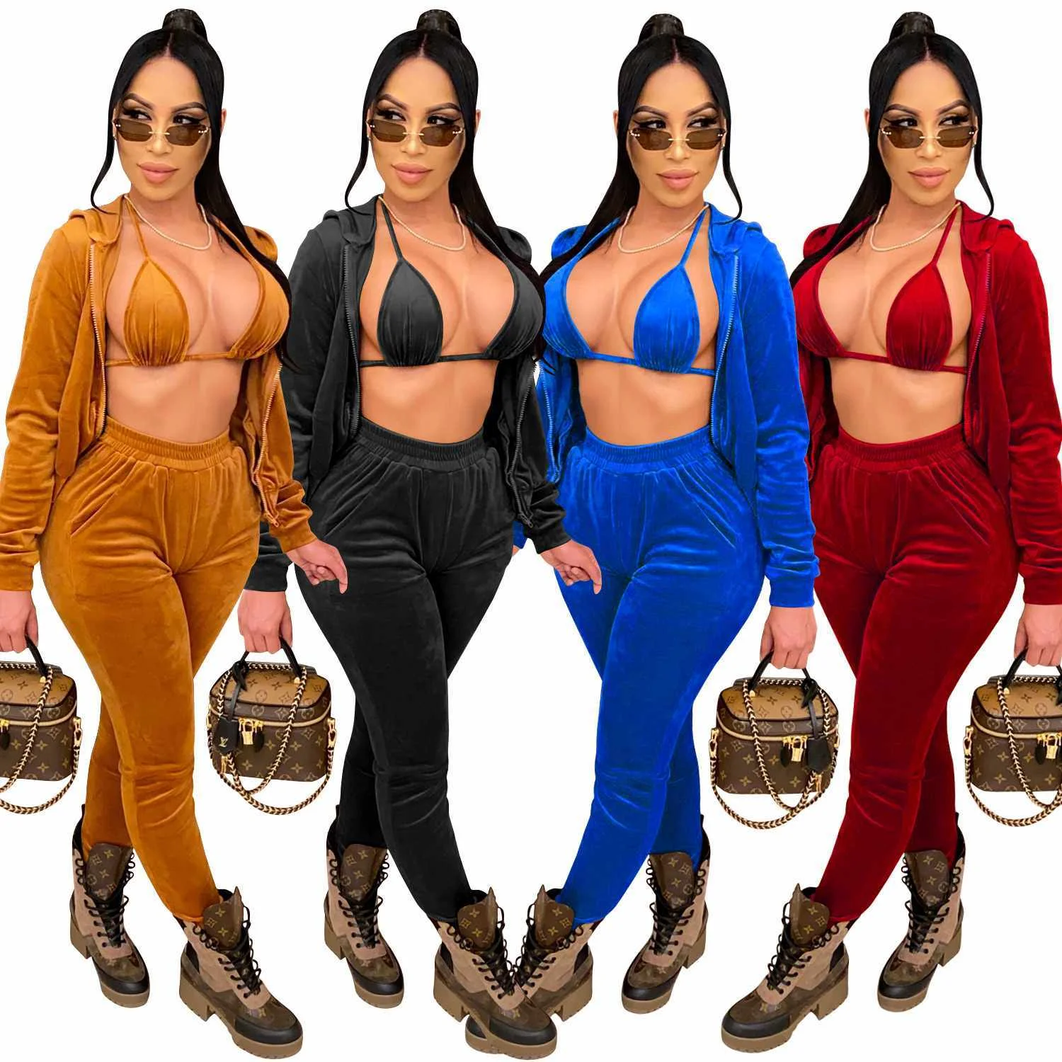 

ladies stylish solid sexy pants and bra two piece outfit for girl