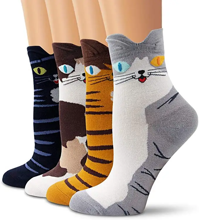 Unisex Adult Cotton Kawaii Knitted Animal Print Face Dog Cute Funny Girl Socks Anti Slip For
