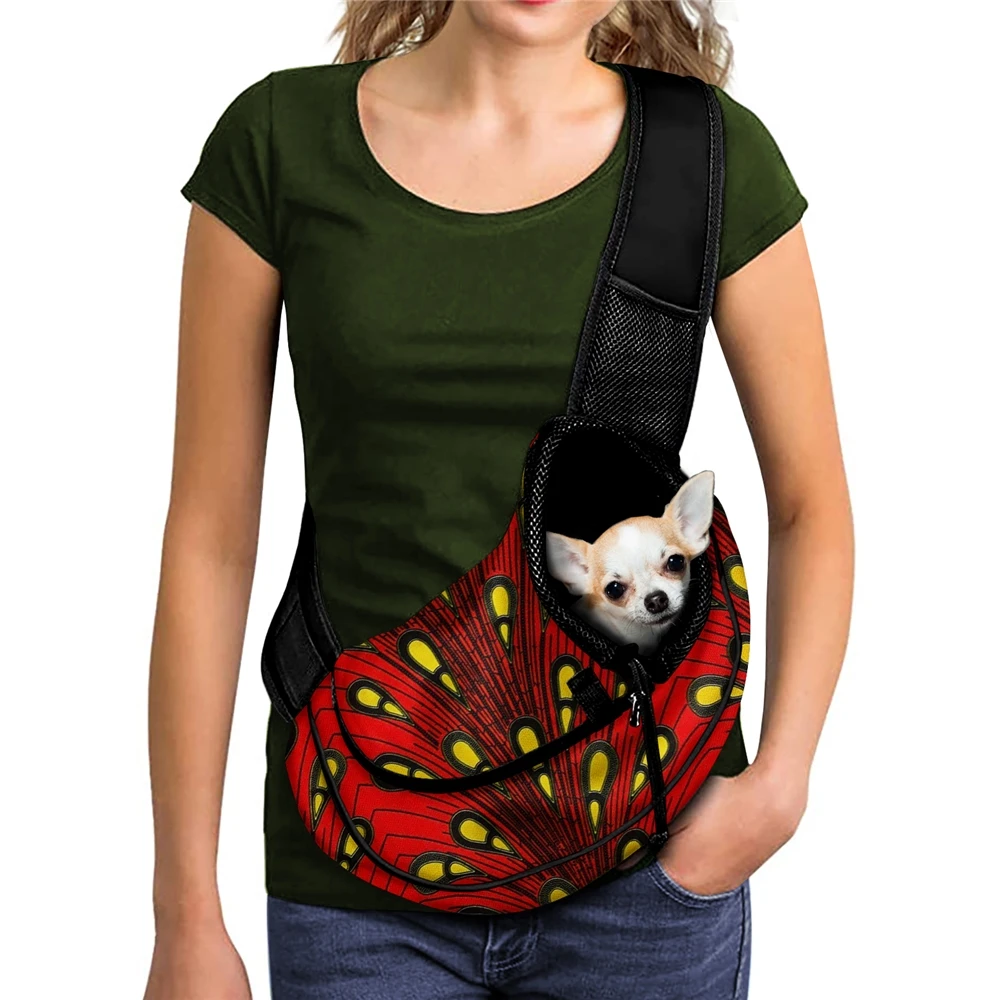 

African Dasgiki Red/Yellow Pattern Fine Pet Products Pet Sling for Dogs Breathable Mesh Fashion Pet Carrier Bag for Puppy/Kitten, Customized color