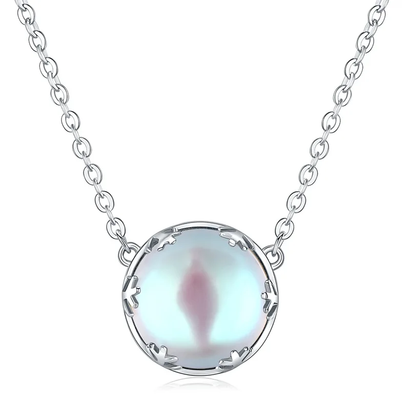 

Unique Romantic S925 Round Opal Pendant Necklace Sterling Silver 2 Colors Moonstone Clavicle Necklace For Girlfriend Gifts