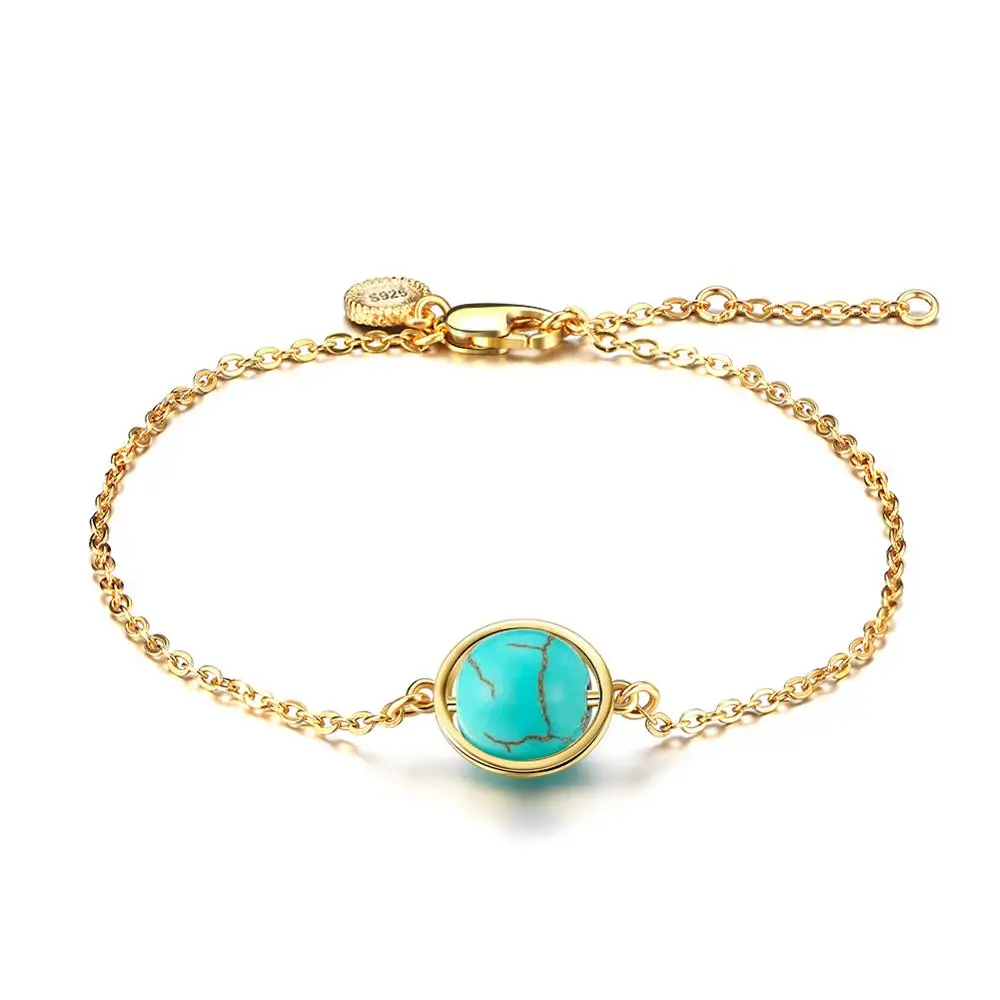 RINNTIN SB21 Real 925 Sterling Silver Gold Plated Pearl Turquoise Lapis Opal Bracelet