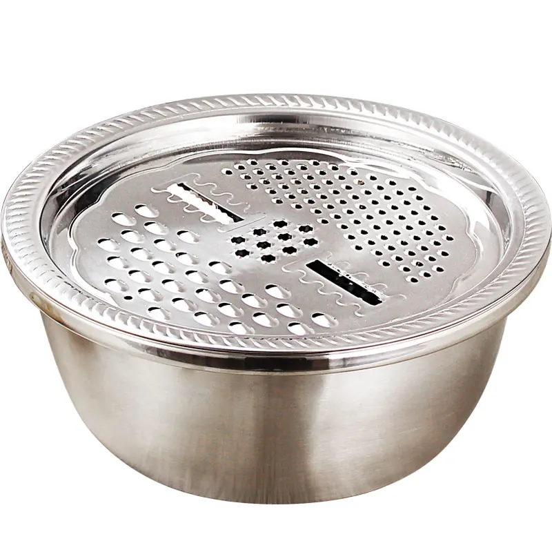 

Mixing Bowls Washing Basin For Vegetable/Fruit High quality Multifunctional 3Pcs Grater Set Stainless Steel Colander