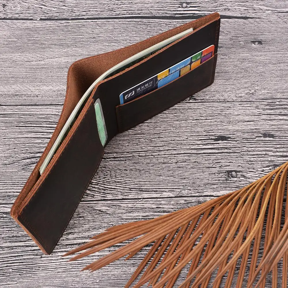 

Mens Slim Minimalist Bifold Leather Wallet Front Pocket RFID Blocking Wallet Thin Credit Card Holder Handmade Vintage Wallets, Black,brown,coffee,blue,green,red